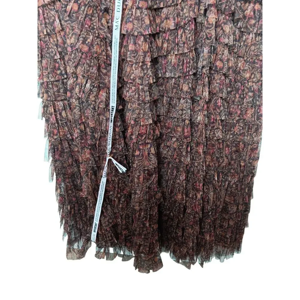 New with Tags Mac Duggal 8042 Brown Multi Tiered Ruffle Chiffon Gown Dress Sz 20